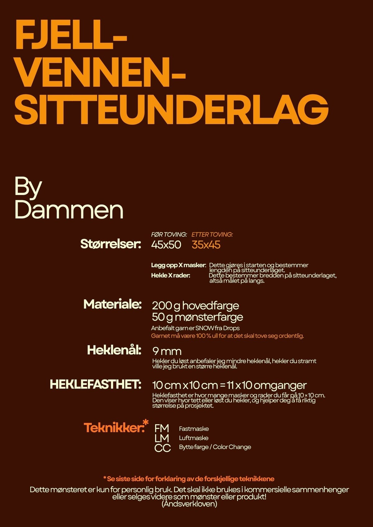 FJELLVENN SITTEUNDERLAG oppskrift/mønster