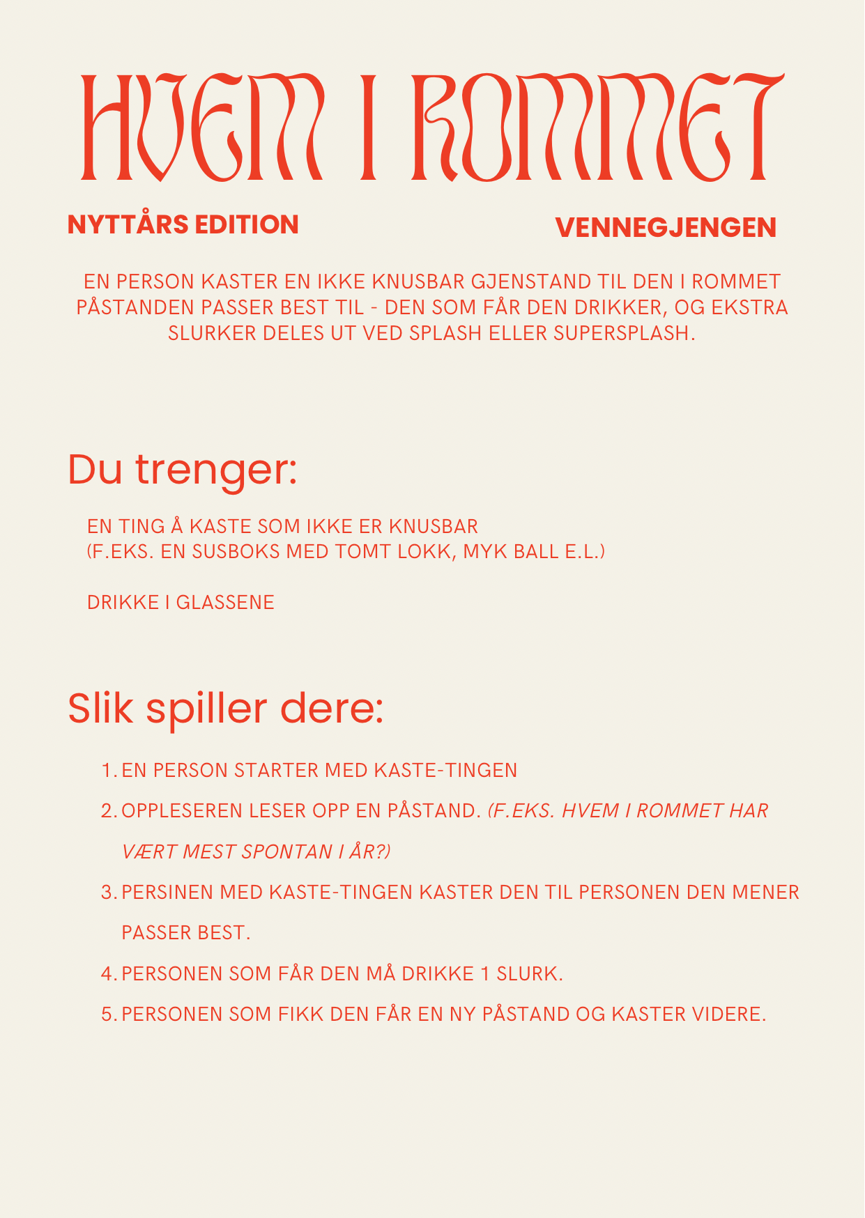 Hvem i rommet - nyttårslek (VENNEGJENGEN)
