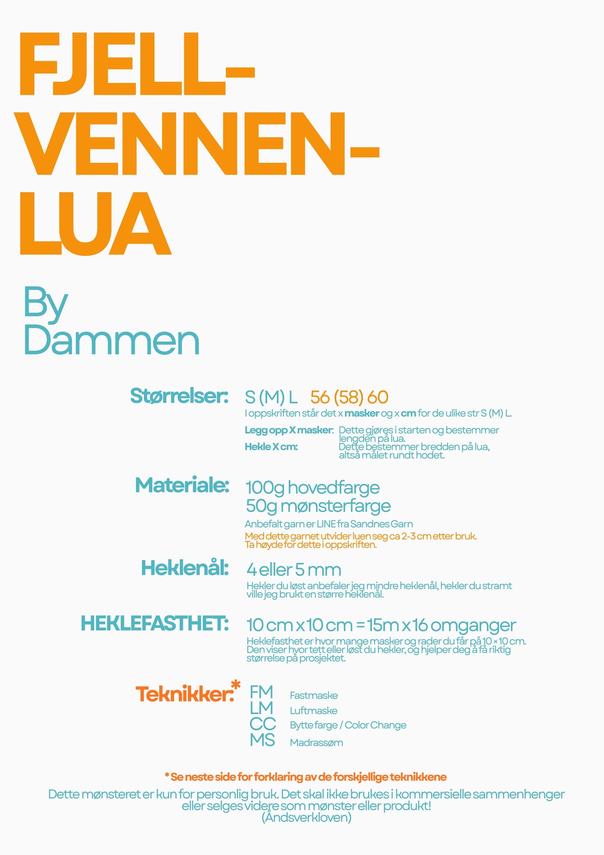 FJELLVENNLUA oppskrift/mønster